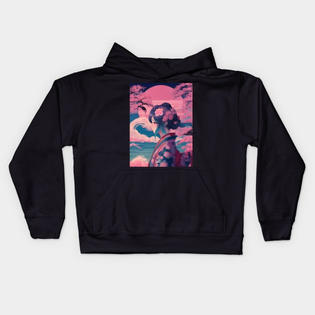 Vaporwave japanese princess Kids Hoodie by Spaceboyishere